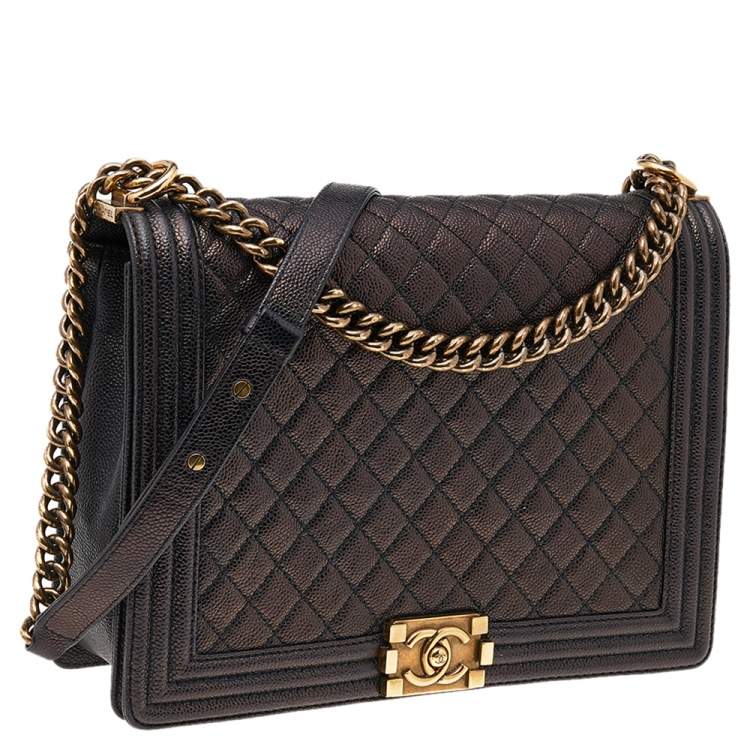 Pre Owned Chanel Black Quilted Caviar Leather Large Boy Bag