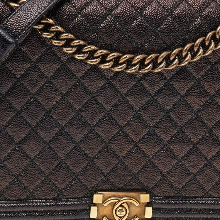 Pre Owned Chanel Black Quilted Caviar Leather Large Boy Bag