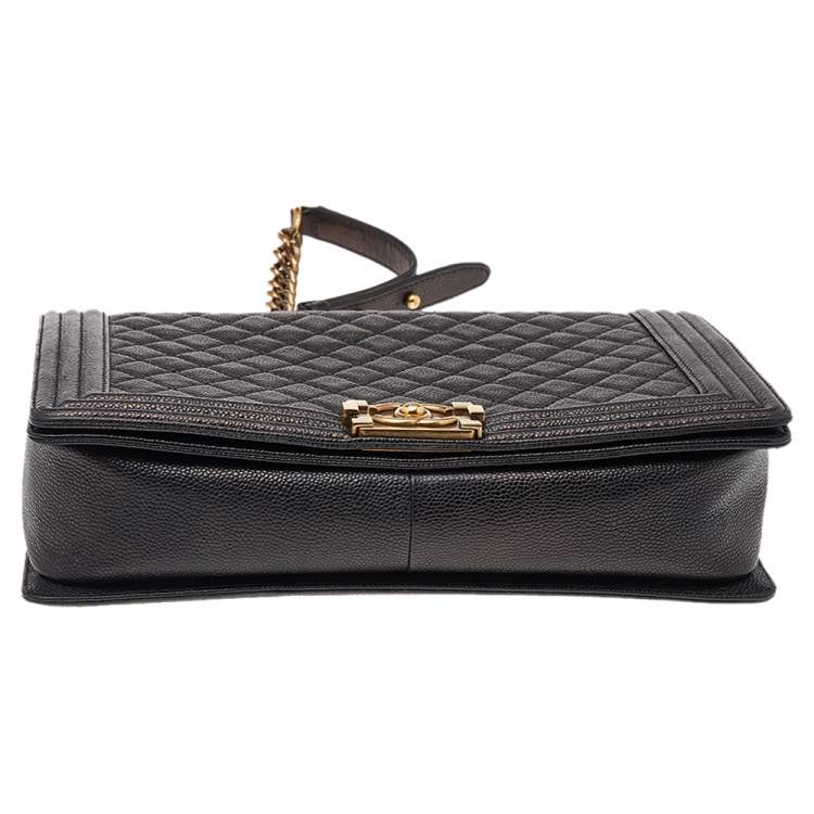 Pre Owned Chanel Black Quilted Caviar Leather Large Boy Bag