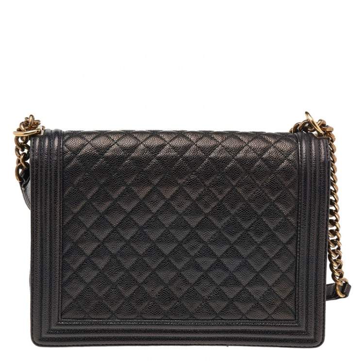 Pre Owned Chanel Black Quilted Caviar Leather Large Boy Bag