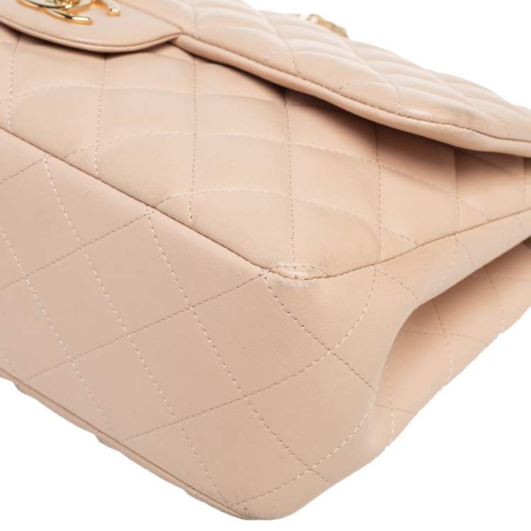 Pre Owned Chanel Beige Quilted Leather Jumbo Classic Single Flap Bag