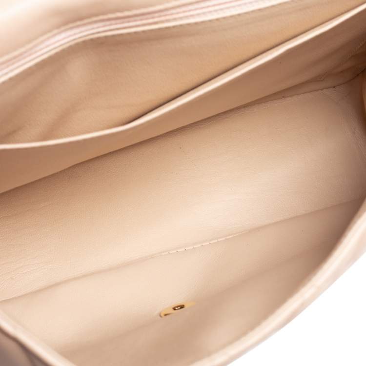 Pre Owned Chanel Beige Quilted Leather Jumbo Classic Single Flap Bag