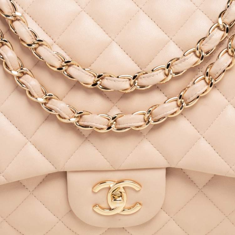 Pre Owned Chanel Beige Quilted Leather Jumbo Classic Single Flap Bag