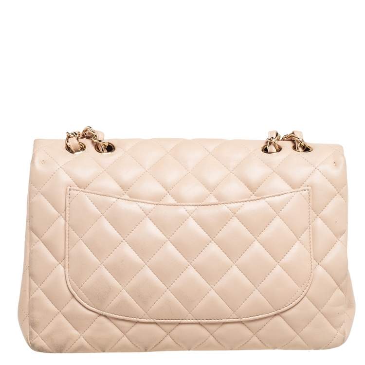 Pre Owned Chanel Beige Quilted Leather Jumbo Classic Single Flap Bag