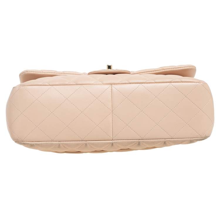 Pre Owned Chanel Beige Quilted Leather Jumbo Classic Single Flap Bag