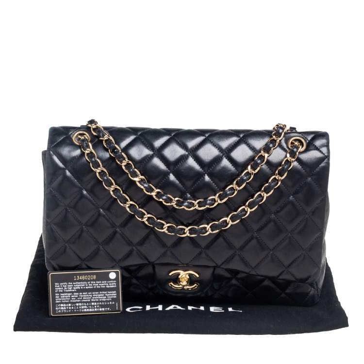 Pre Owned Chanel Black Quilted Leather Maxi Classic Single Flap Bag 