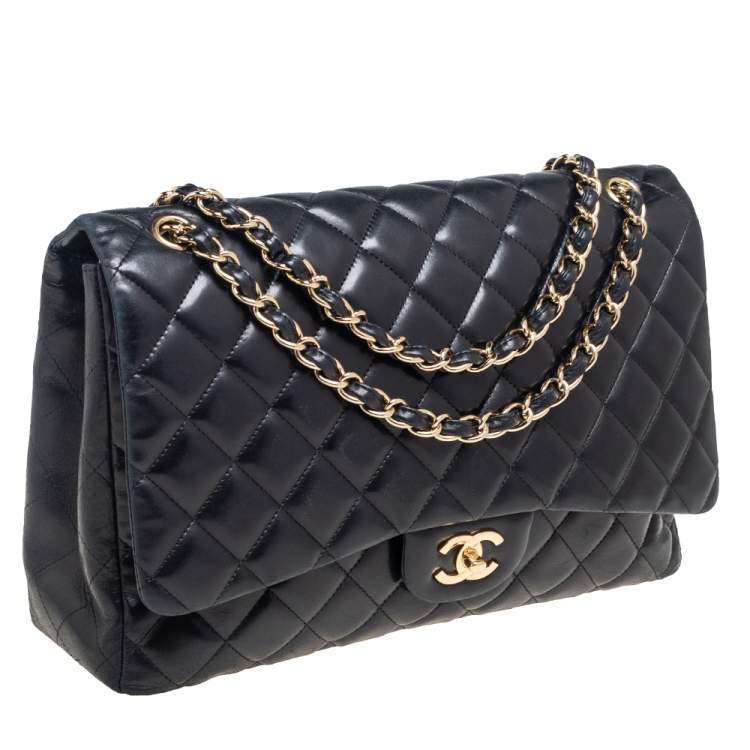Pre Owned Chanel Black Quilted Leather Maxi Classic Single Flap Bag 