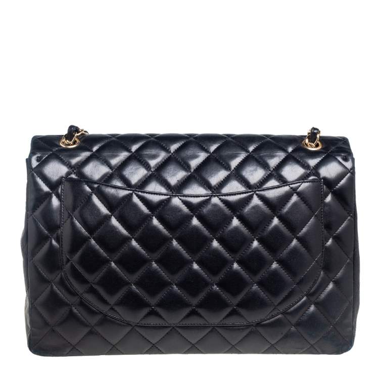 Pre Owned Chanel Black Quilted Leather Maxi Classic Single Flap Bag 
