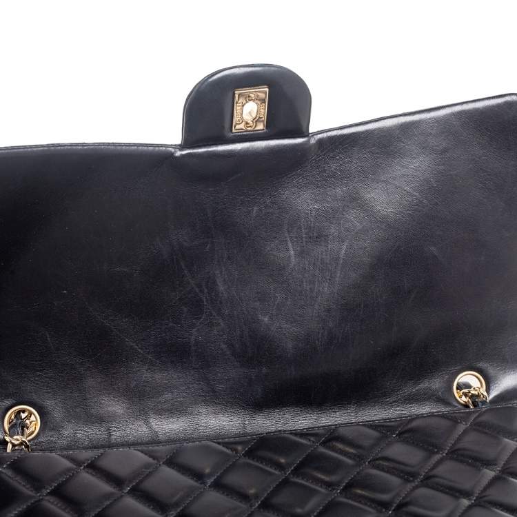 Pre Owned Chanel Black Quilted Leather Maxi Classic Single Flap Bag 