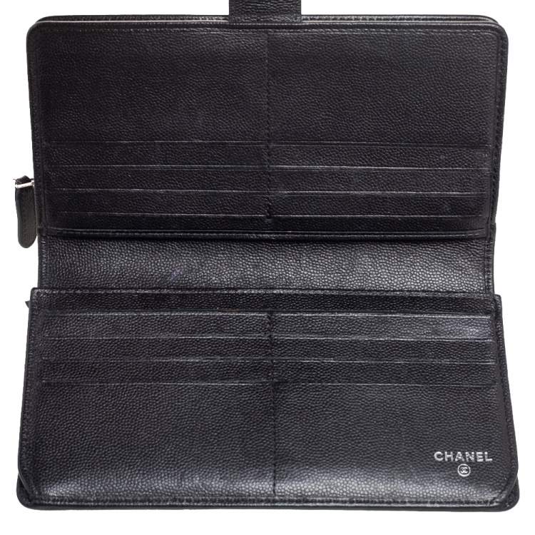 Chanel Black Caviar Leather CC Timeless French Long Wallet Chanel