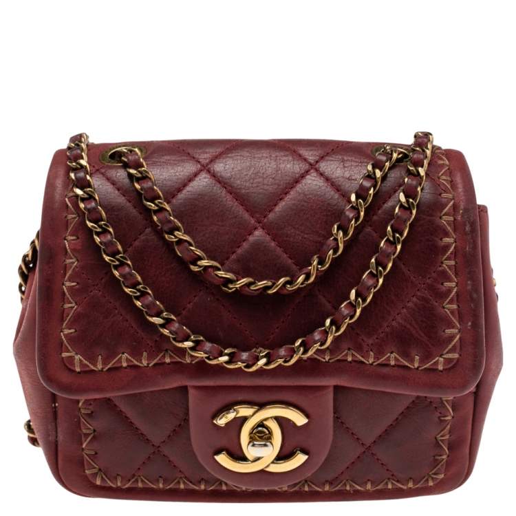 Chanel Red Quilted Leather Whipstitch Square Flap Bag Chanel