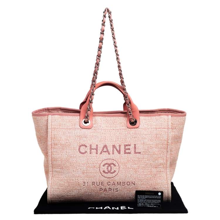 Pre Owned Chanel Pink Canvas and Leather Large Deauville Shopper Tote