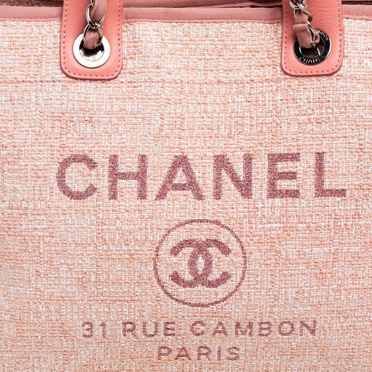 Pre Owned Chanel Pink Canvas and Leather Large Deauville Shopper Tote