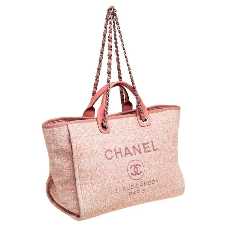 Pre Owned Chanel Pink Canvas and Leather Large Deauville Shopper Tote