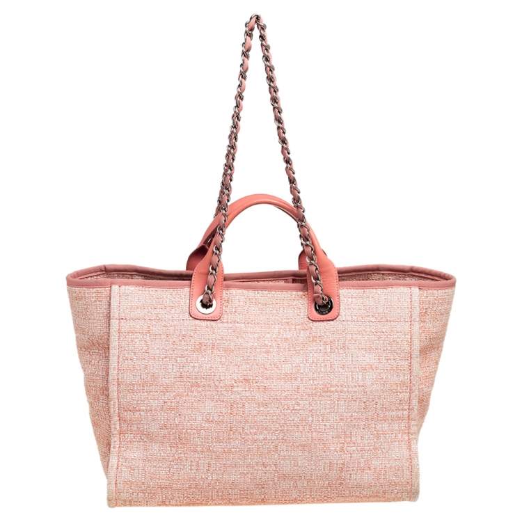 Pre Owned Chanel Pink Canvas and Leather Large Deauville Shopper Tote