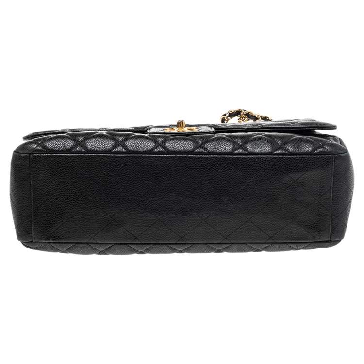 Pre Owned Chanel Black Quilted Caviar Leather Maxi Classic Single Flap Bag