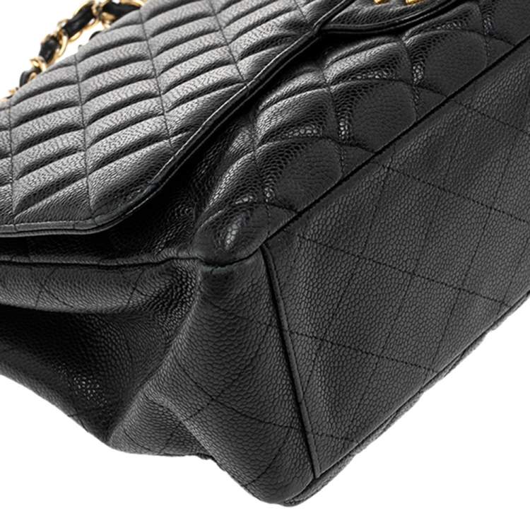 Pre Owned Chanel Black Quilted Caviar Leather Maxi Classic Single Flap Bag