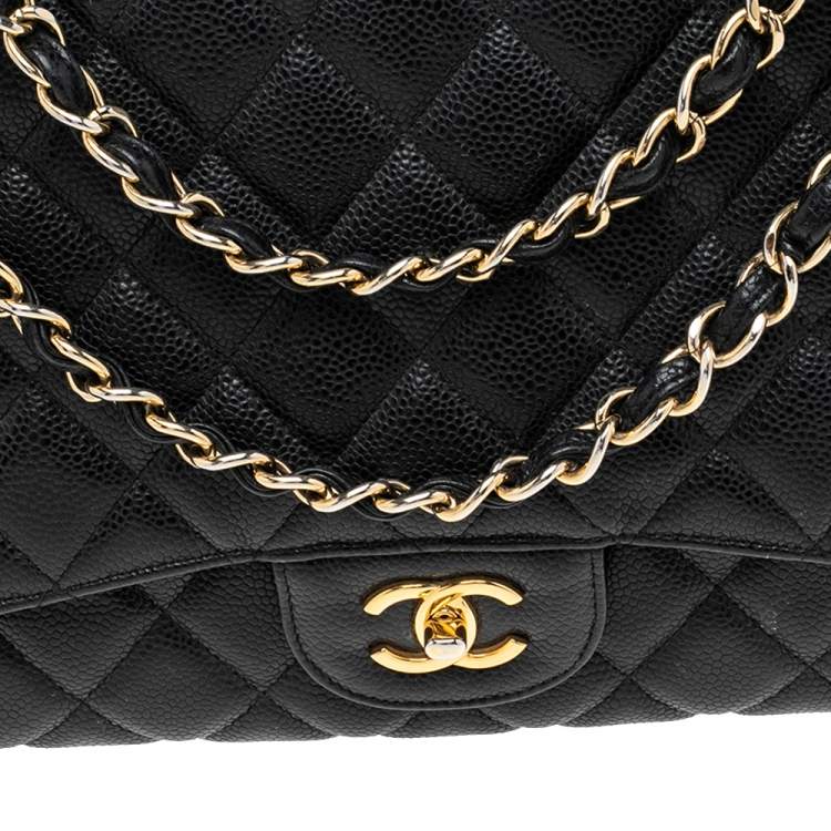 Pre Owned Chanel Black Quilted Caviar Leather Maxi Classic Single Flap Bag