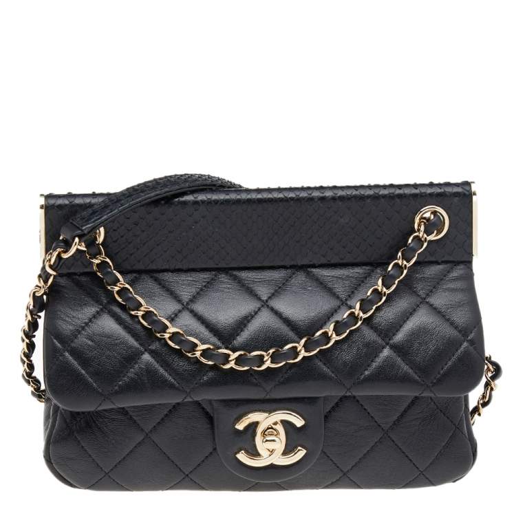 Chanel Black Quilted Leather And Python Classic Frame Flap Bag Chanel ...