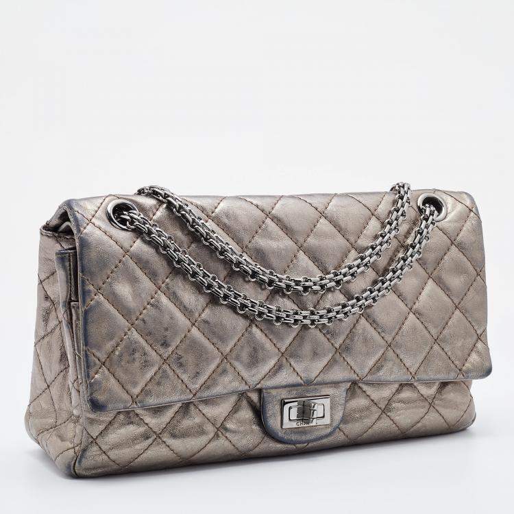 Pre Owned Chanel Metallic Grey Quilted Leather Reissue 2.55 Classic 226 Flap Bag