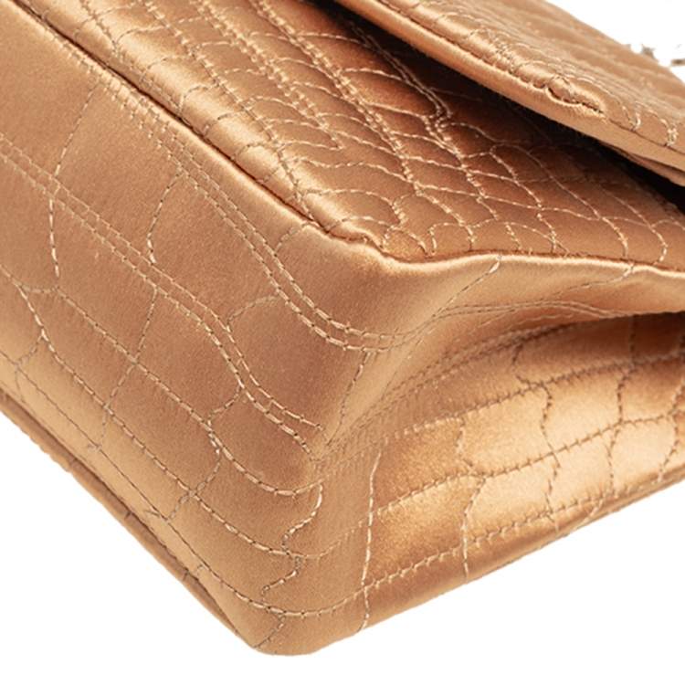 Pre Owned Chanel Gold Croc Embroidered Satin Reissue 225 Flap Bag