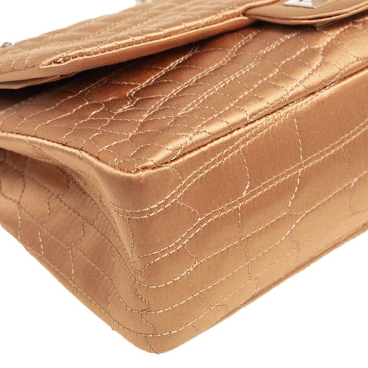 Pre Owned Chanel Gold Croc Embroidered Satin Reissue 225 Flap Bag