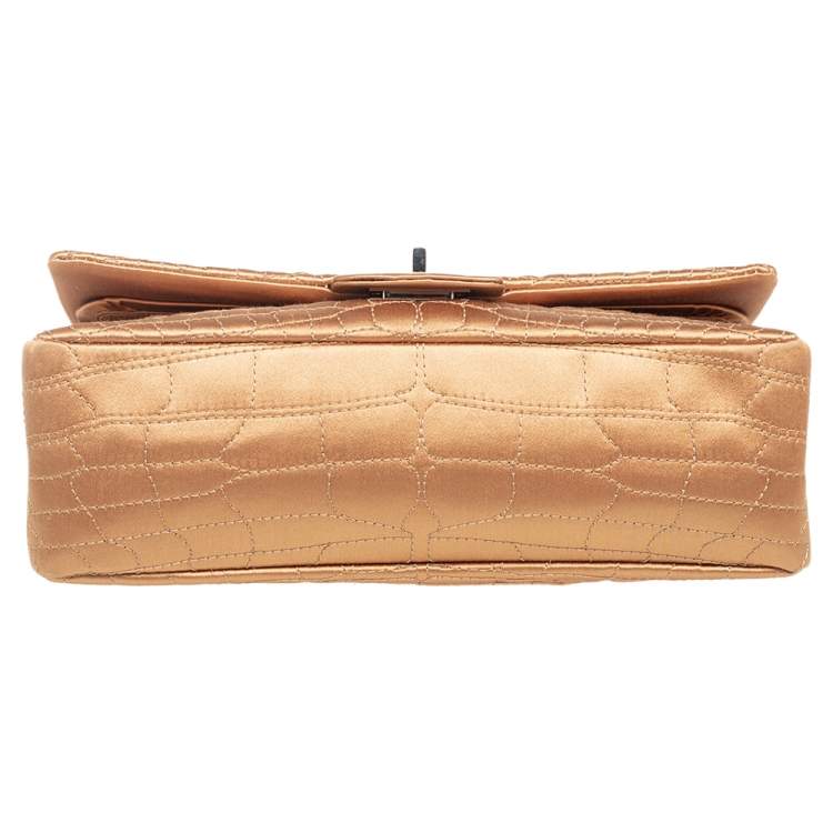 Pre Owned Chanel Gold Croc Embroidered Satin Reissue 225 Flap Bag
