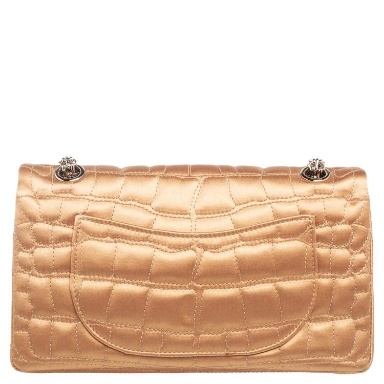 Pre Owned Chanel Gold Croc Embroidered Satin Reissue 225 Flap Bag