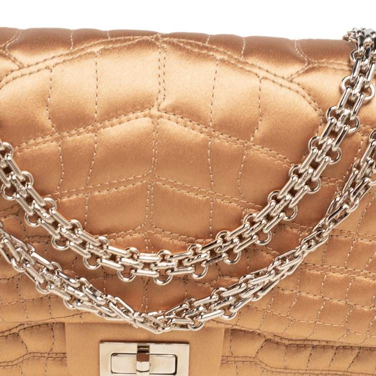 Pre Owned Chanel Gold Croc Embroidered Satin Reissue 225 Flap Bag