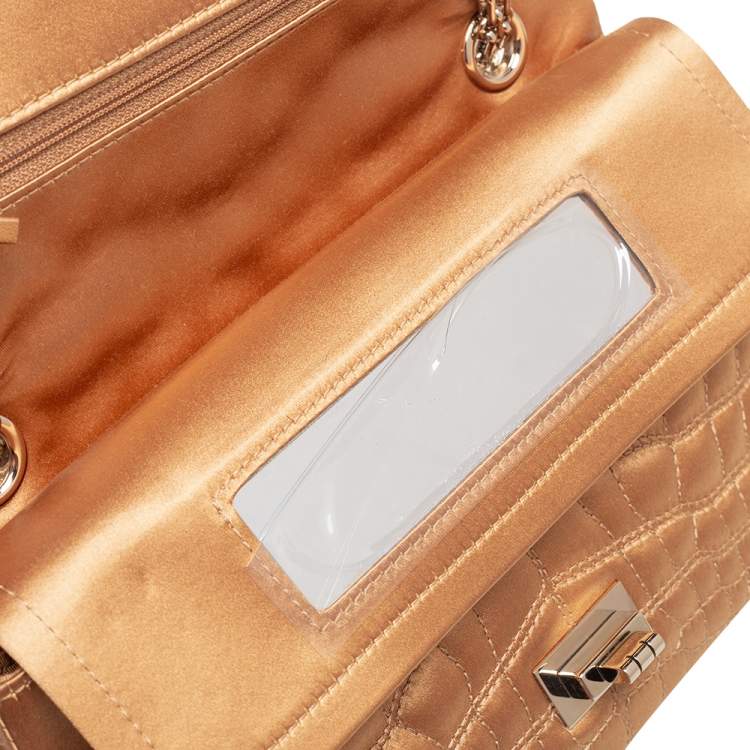 Pre Owned Chanel Gold Croc Embroidered Satin Reissue 225 Flap Bag
