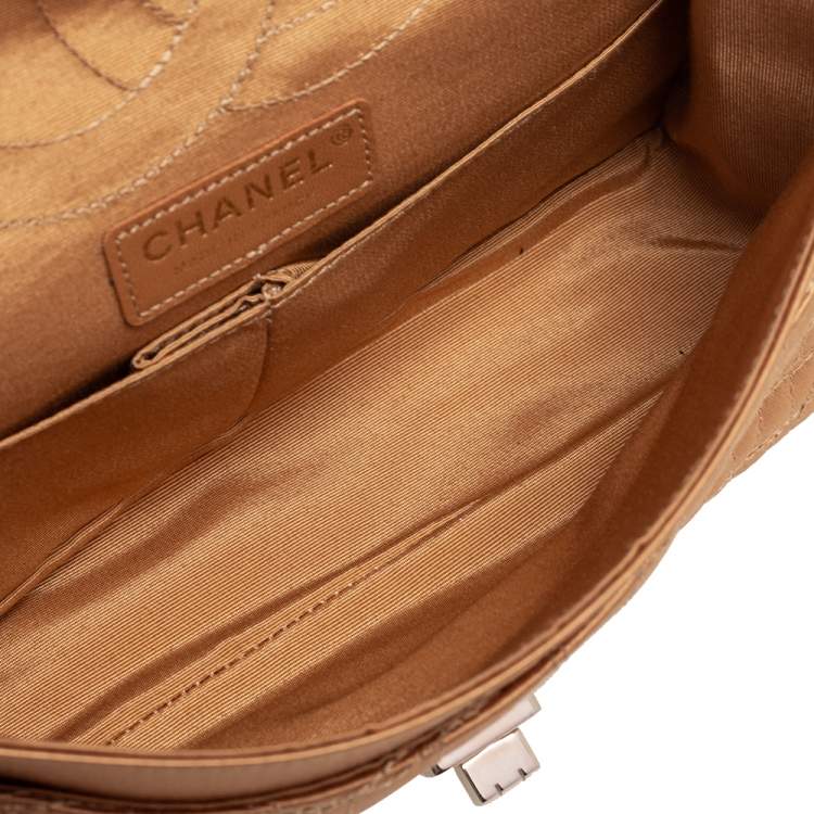 Pre Owned Chanel Gold Croc Embroidered Satin Reissue 225 Flap Bag