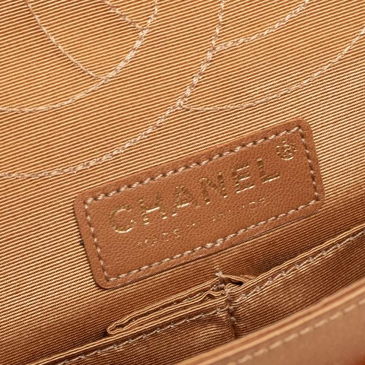 Pre Owned Chanel Gold Croc Embroidered Satin Reissue 225 Flap Bag