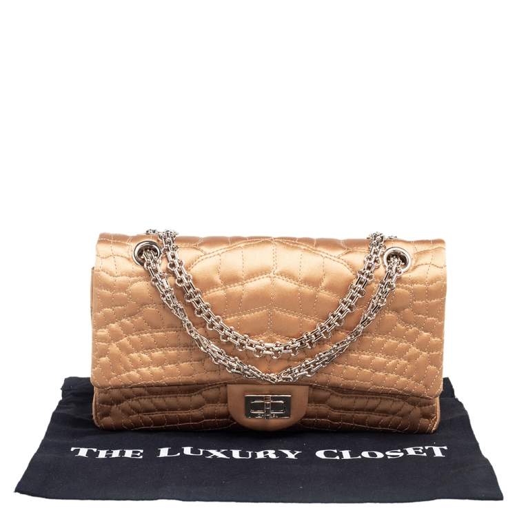 Pre Owned Chanel Gold Croc Embroidered Satin Reissue 225 Flap Bag