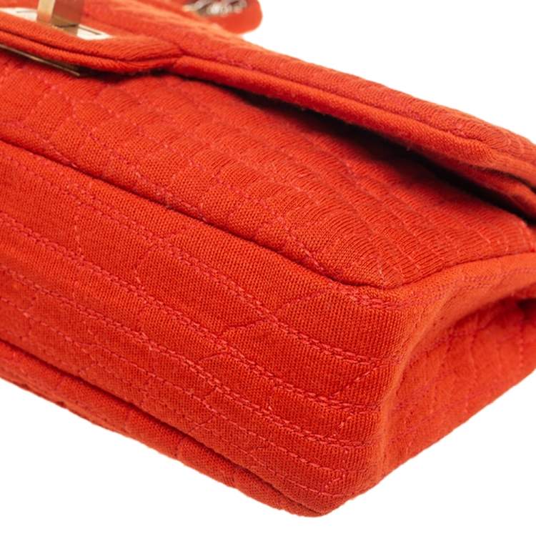 Pre Owned Chanel Orange Croc Quilted Jersey Reissue 225 Flap Bag