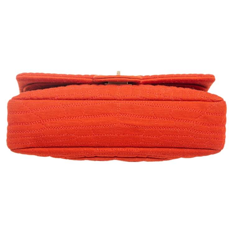 Pre Owned Chanel Orange Croc Quilted Jersey Reissue 225 Flap Bag