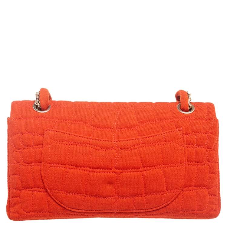 Pre Owned Chanel Orange Croc Quilted Jersey Reissue 225 Flap Bag