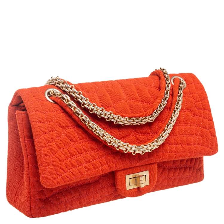 Pre Owned Chanel Orange Croc Quilted Jersey Reissue 225 Flap Bag