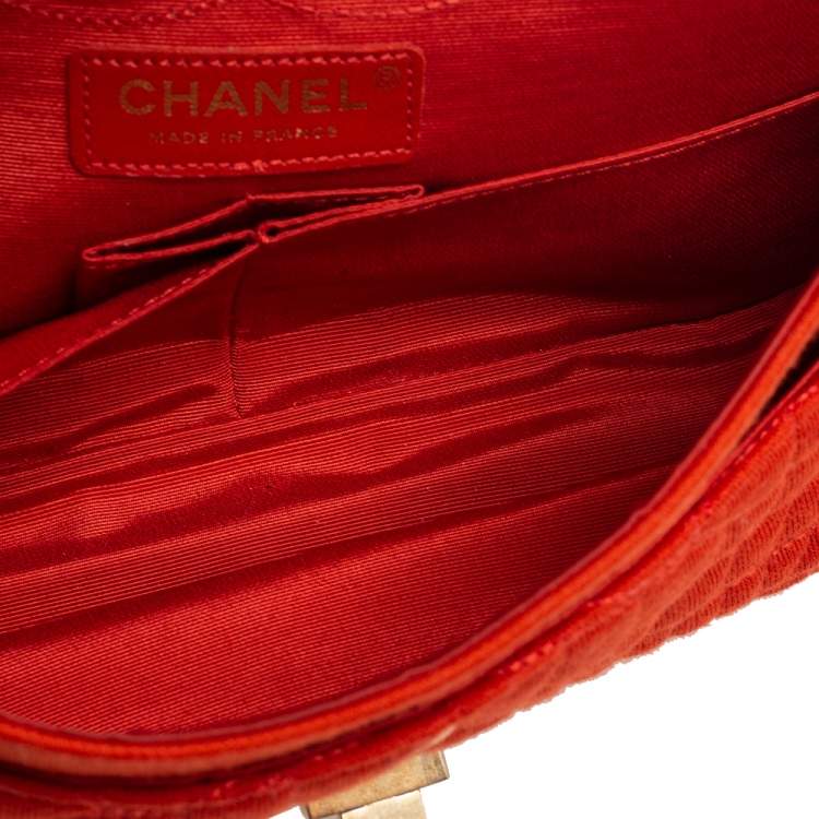 Pre Owned Chanel Orange Croc Quilted Jersey Reissue 225 Flap Bag