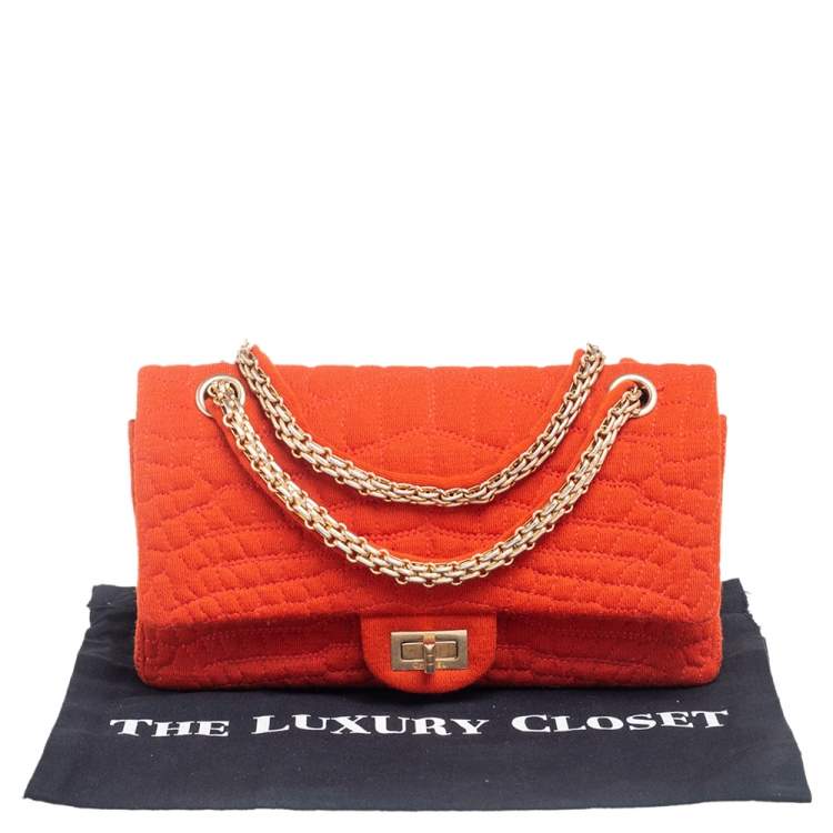 Pre Owned Chanel Orange Croc Quilted Jersey Reissue 225 Flap Bag