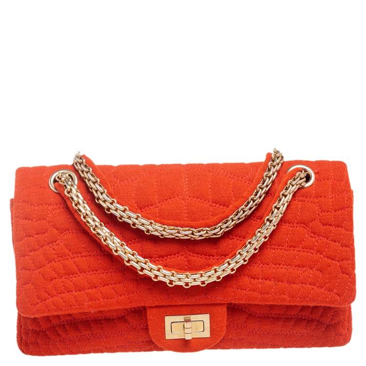 Pre Owned Chanel Orange Croc Quilted Jersey Reissue 225 Flap Bag