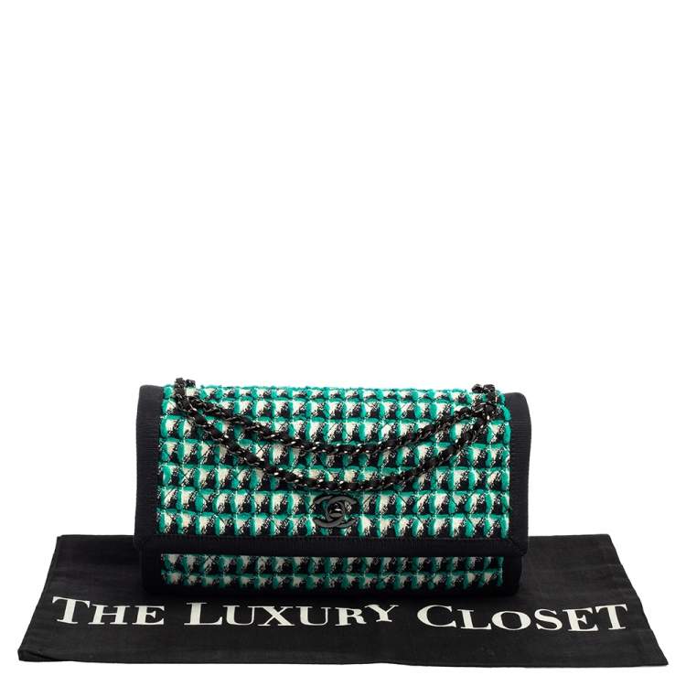 Pre Owned Chanel Multicolor Quilted Tweed and Fabric Trim Accordion Flap Shoulder Bag