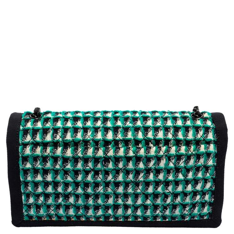 Pre Owned Chanel Multicolor Quilted Tweed and Fabric Trim Accordion Flap Shoulder Bag