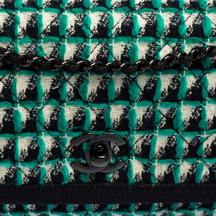 Pre Owned Chanel Multicolor Quilted Tweed and Fabric Trim Accordion Flap Shoulder Bag