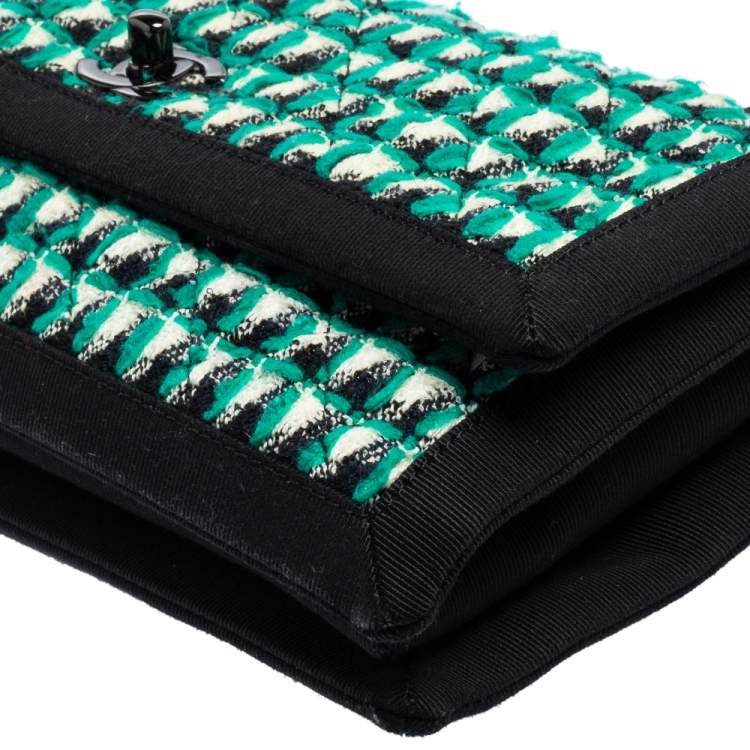 Pre Owned Chanel Multicolor Quilted Tweed and Fabric Trim Accordion Flap Shoulder Bag