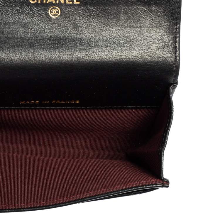 Pre Owned Chanel Black Quilted Leather CC Classic Flap Card Case