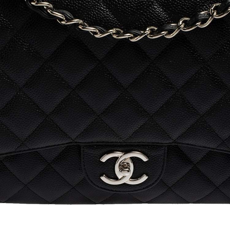 Pre Owned Chanel Black Quilted Caviar Leather Maxi Classic Double Flap Bag 