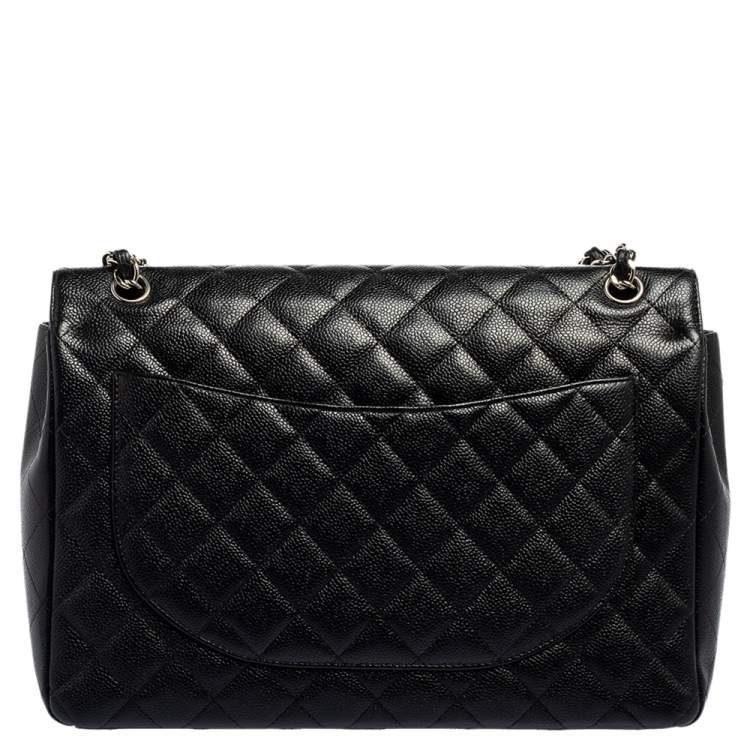 Pre Owned Chanel Black Quilted Caviar Leather Maxi Classic Double Flap Bag 