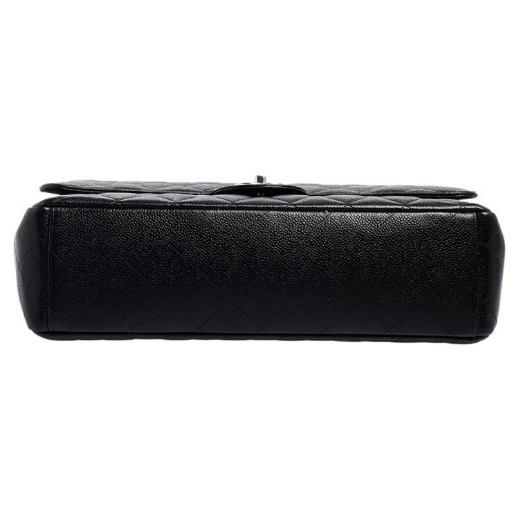 Pre Owned Chanel Black Quilted Caviar Leather Maxi Classic Double Flap Bag 