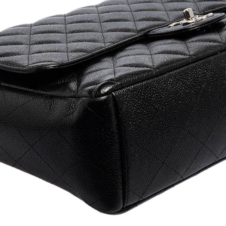 Pre Owned Chanel Black Quilted Caviar Leather Maxi Classic Double Flap Bag 