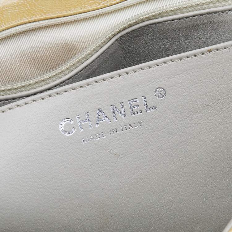 Pre Owned Chanel Yellow Crinkled Quilted Patent Leather Jumbo Single Flap Bag